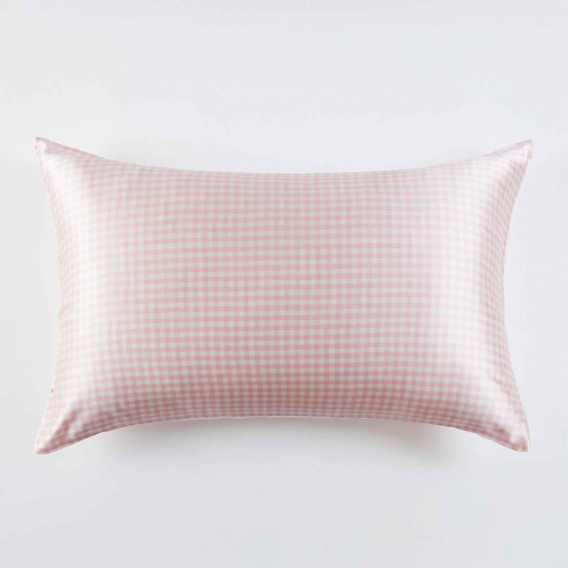Neues bedrucktes Pink Gingham Seidenkissenbezug